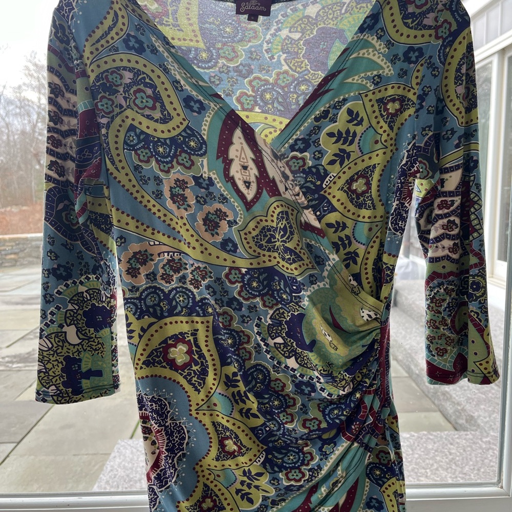 Multicolored faux wrap top from Salaam size S